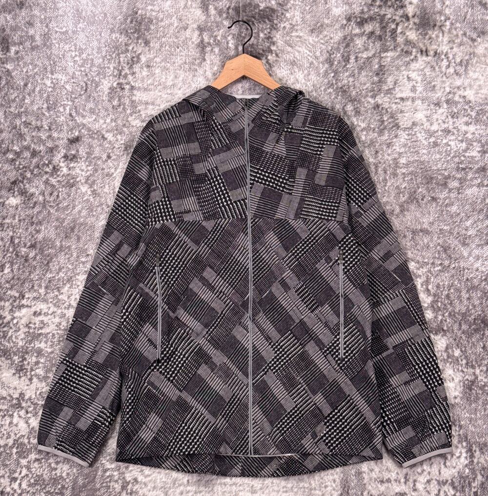 Lululemon Jacket Large Mens Einn Shell Black Geometric Full Zip Hooded
